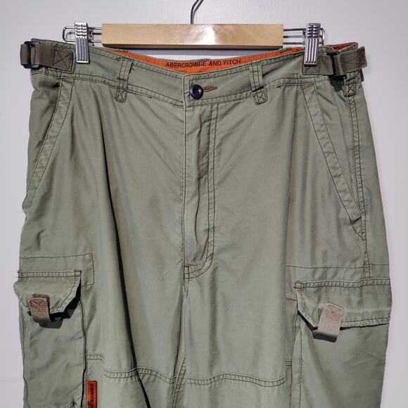 Vintage 90s Abercrombie & Fitch Men's Sz M Green Paratroops Pants Cargo Wide Leg - Picture 2 of 8